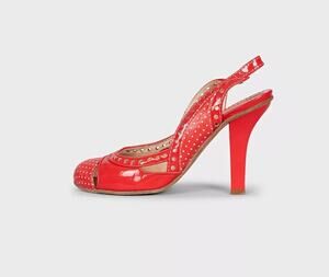 Galliano Red Polka Dot Leather Slingback Pumps EU 37